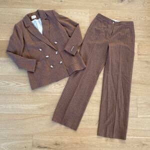 Sezane Jacket & Trousers Set  Beryn Martin Sizes 38/40 Brown Pinstripe